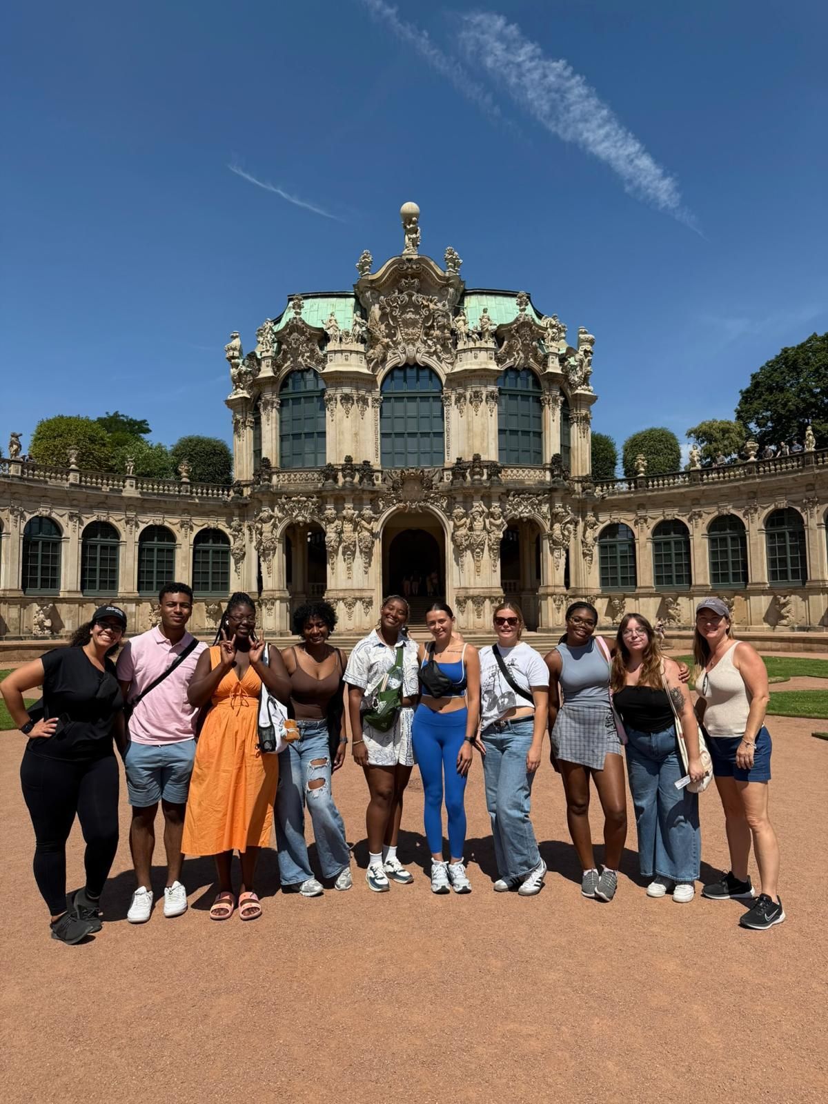TTY student group at a baroque palace courtyard in Dresden